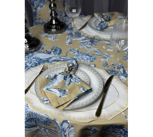 Cкатерть BLOOMIA Toille flora beige (с пропиткой "Антипятно")