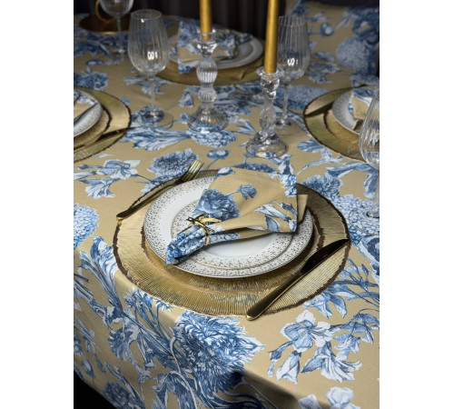 Cкатерть BLOOMIA Toille flora beige (с пропиткой "Антипятно")