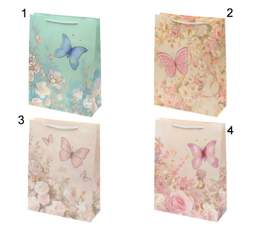 Пакет подарочный (бумага 210г/м2, блок 12шт) стоимость за 1шт (Нужный вариант указать в комментарии), L30 W12 H40 см, 4в.