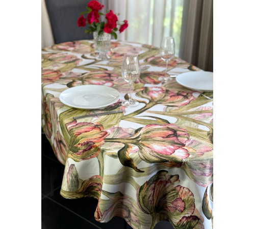 Скатерть столовая Зеленый тюльпан овал 145*180