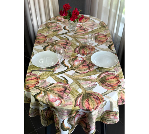 Скатерть столовая Зеленый тюльпан овал 145*180