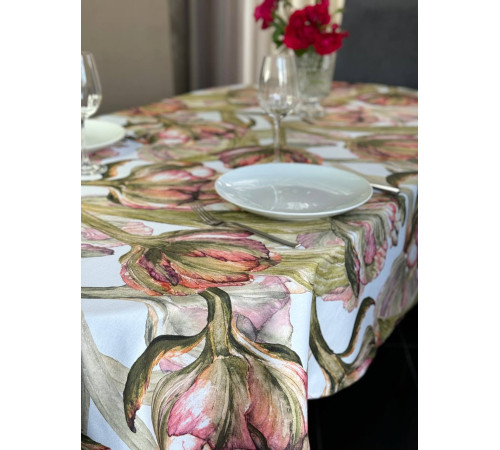 Скатерть столовая Зеленый тюльпан овал 145*180