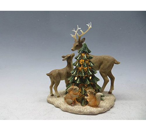 Олени и лесные звери у елки 16,5*13*19см