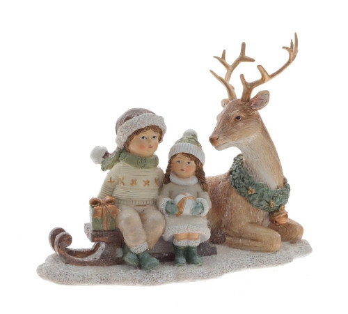 Фигурка декоративная "Олень и дети", L17 W11 H14 см