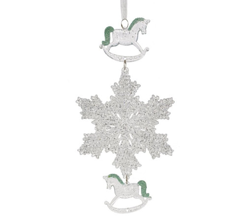 Украшение новогоднеe подвеска"Снежинка с лошадками", L11,5 W0,5 H24 см,