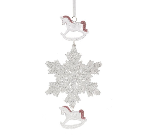 Украшение новогоднеe подвеска"Снежинка с лошадками", L11,5 W0,5 H24 см,
