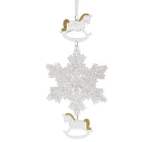 Украшение новогоднеe подвеска"Снежинка с лошадками", L11,5 W0,5 H24 см,