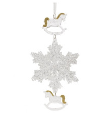Украшение новогоднеe подвеска"Снежинка с лошадками", L11,5 W0,5 H24 см,