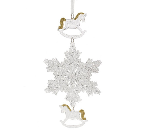Украшение новогоднеe подвеска"Снежинка с лошадками", L11,5 W0,5 H24 см,