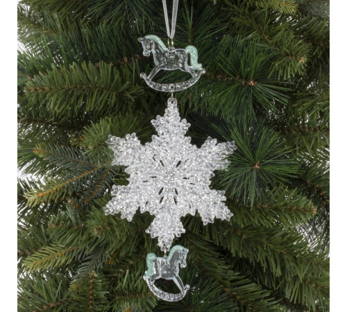 Украшение новогоднеe подвеска"Снежинка с лошадками", L11,5 W0,5 H24 см,