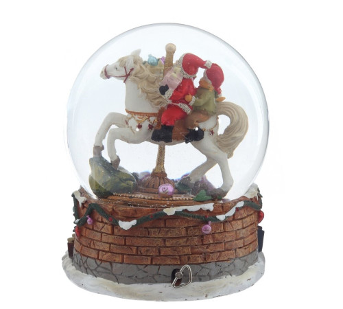 Фигурка декоративная "Дед Мороз на лошадке" в стекл шаре (ключ,муз), D 14 см, L15 W16 H18,5 см