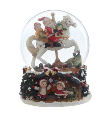 Фигурка декоративная "Дед Мороз на лошадке" в стекл шаре (ключ,муз), D 14 см, L15 W16 H18,5 см