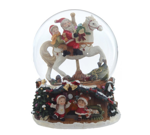 Фигурка декоративная "Дед Мороз на лошадке" в стекл шаре (ключ,муз), D 14 см, L15 W16 H18,5 см