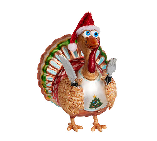 Индюк в красном рождественском колпачке (стекло) 8,5х7,5х12 см 