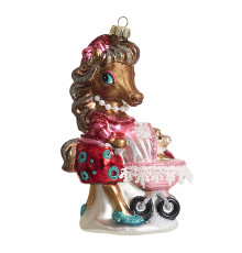 Лошадь-мама с коляской с детенышем (стекло) 8,5х4х14 см 