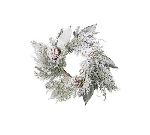 Венок хвойный с шишками и веточками омелы заснеженный d 41 см