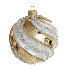 Шар "Серебряная волна" шампань (стекло) 10 см