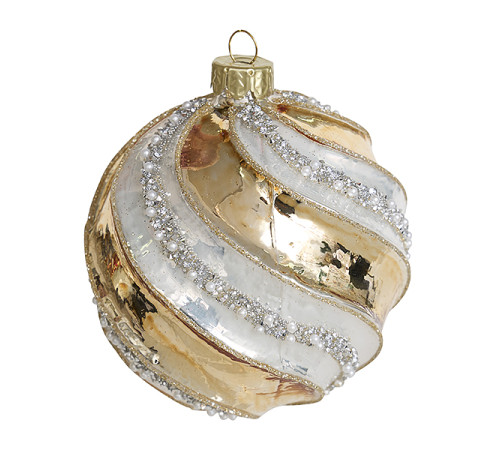 Шар "Серебряная волна" шампань (стекло) 10 см