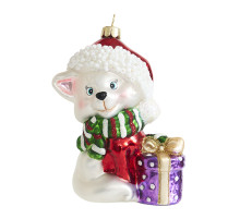 Котенок белый с подарками (стекло) 7,5х4,5х10 см