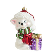 Котенок белый с подарками (стекло) 7,5х4,5х10 см