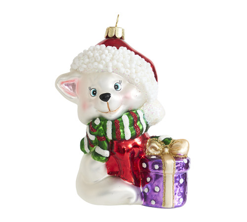 Котенок белый с подарками (стекло) 7,5х4,5х10 см