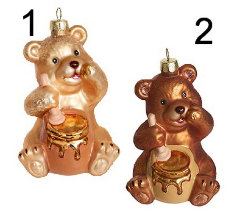 Медвежонок с бочонком меда, асс. из 2-х стоимость за 1шт (Нужный вариант указать в комментарии) (стекло) 7х6,5х10 см