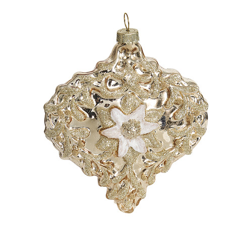 Украшение "Золотое сердце" с цветами (стекло) 10х5х11,5 см