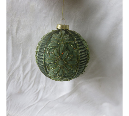 Шар "Серия Классическая", D10см зеленые цветы