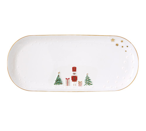 Фарфоровое сервировочное блюдо 34*15см в цветной коробке LET IT SNOW