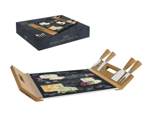Деревянная подставка для сыра с 4-мя лопатками и слайсером 31,5*20 WORLD OF CHEESE