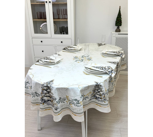 Скатерть ATMOSPHERE HOME Renaissance овальная, водоотталкивающая, артикул-РЕС-овал 160*220, размер овал 160*220, 100% хлопок, коробка картон