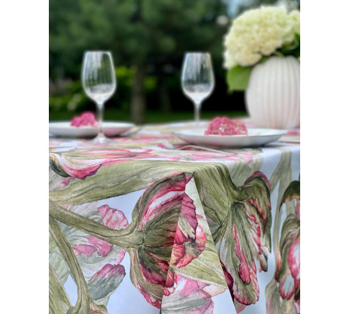 Скатерть столовая Зеленый тюльпан круг 150 см