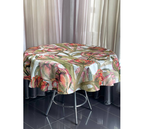 Скатерть столовая Зеленый тюльпан круг 150 см