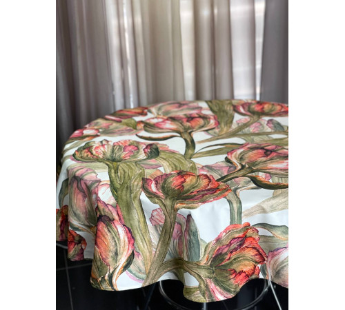 Скатерть столовая Зеленый тюльпан круг 150 см