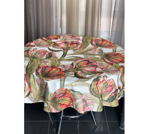 Скатерть столовая Зеленый тюльпан круг 150 см