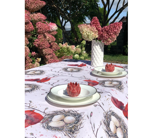 Птица на гнезде: скатерть 145 x 200 см ( 50% лен, 50% хлопок)