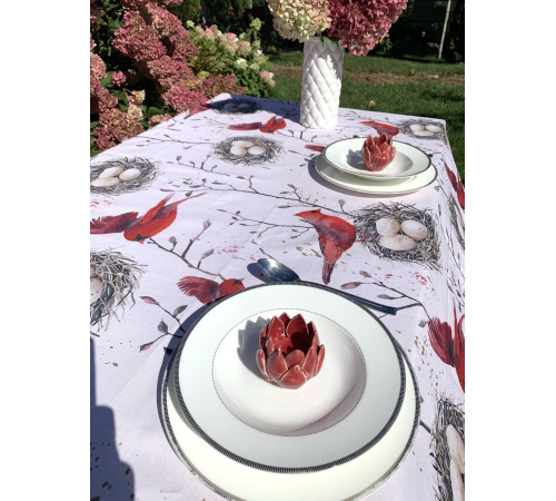 Птица на гнезде: скатерть 145 x 200 см ( 50% лен, 50% хлопок)