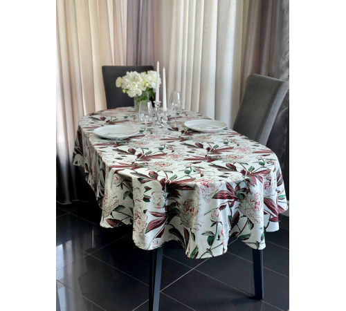 Скатерть столовая Пион белый 145 x 200 см (овал)