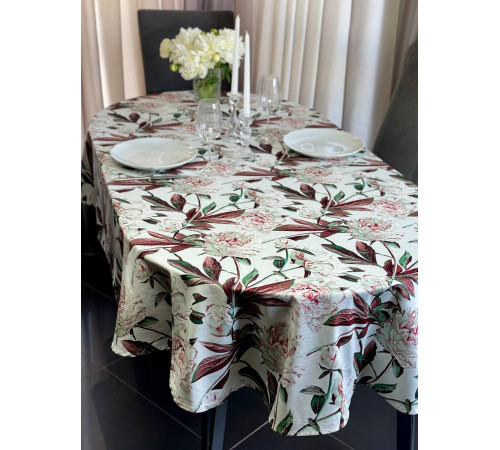 Скатерть столовая Пион белый 145 x 200 см (овал)