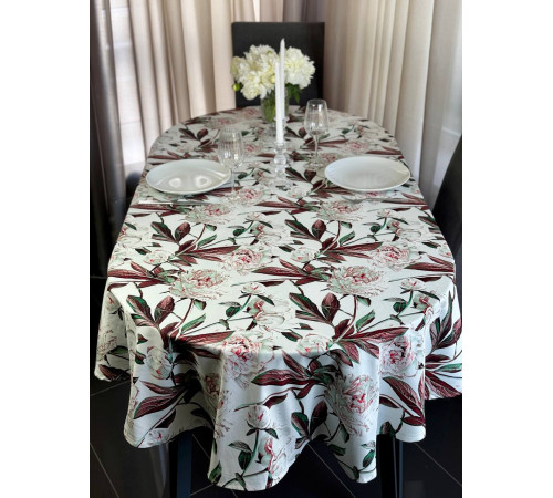 Скатерть столовая Пион белый 145 x 200 см (овал)