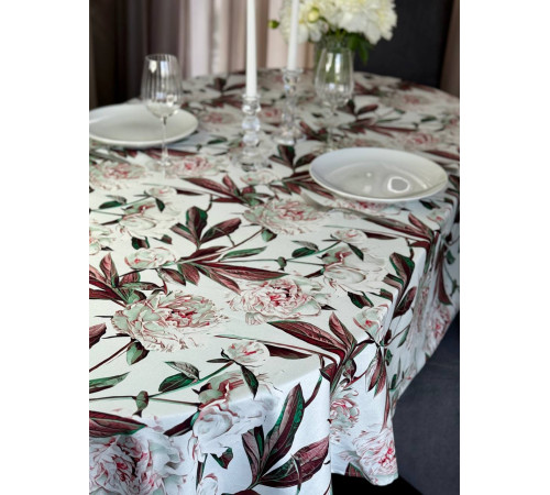 Скатерть столовая Пион белый 145 x 200 см (овал)